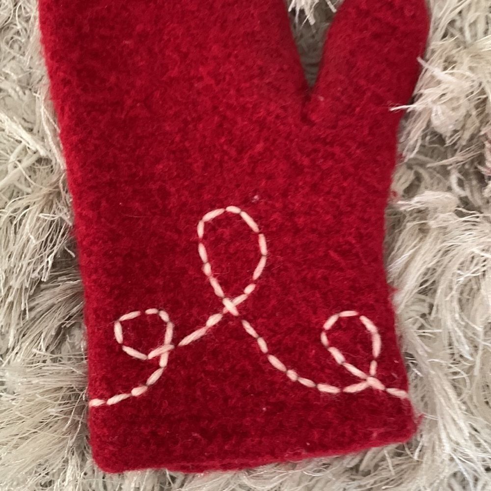 Handmade Red Felted Wool Mittens - Picture 8 of 17